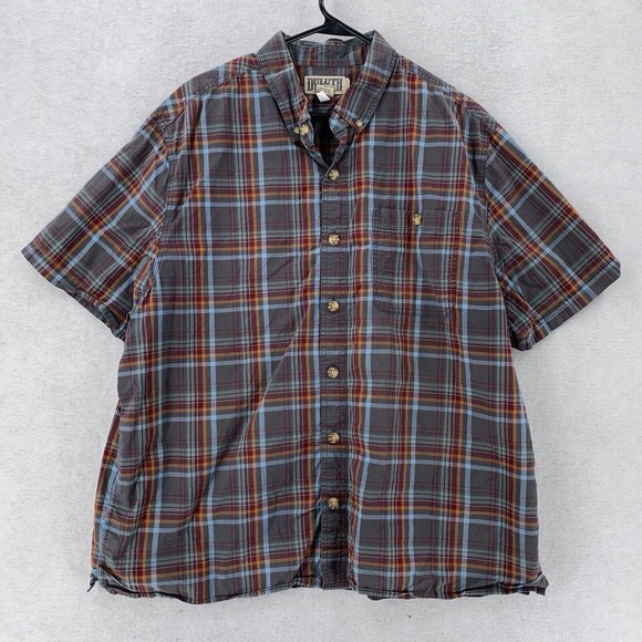 Duluth Trading Co‎ Shirt Mens Size XL Blue Red Plaid Button Short Sleeve Cotton - Picture 1 of 12